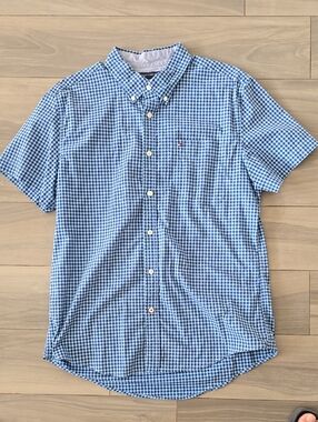 Tommy Hilfiger Light Blue & White Gingham Short-Sleeve Button-Down Shirt